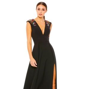 Leena for Mac Duggal Plunge Neck Empire Waist Gown